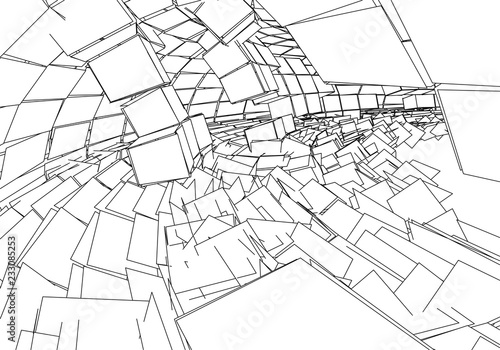Tunnel or wormhole. Digital 3d wireframe tunnel. 3D tunnel grid. Network cyber technology. Surrealism. Background abstract vector image