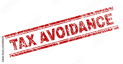 TAX AVOIDANCE seal print with corroded texture. Red vector rubber print of TAX AVOIDANCE text with grunge texture. Text tag is placed between double parallel lines.