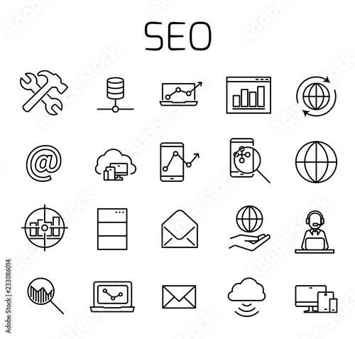 SEO related vector icon set.