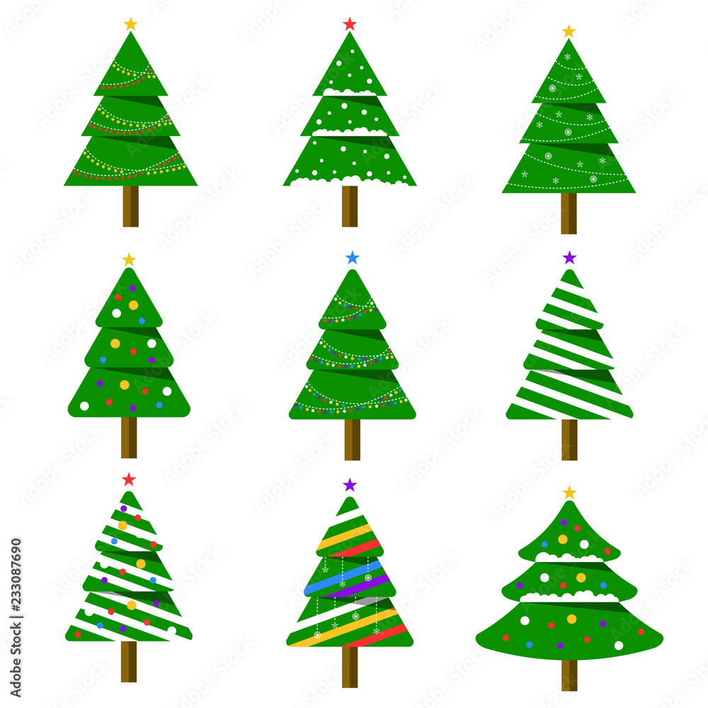 Merry Christmas. Collection of Christmas trees. Winter background. Vector illustration