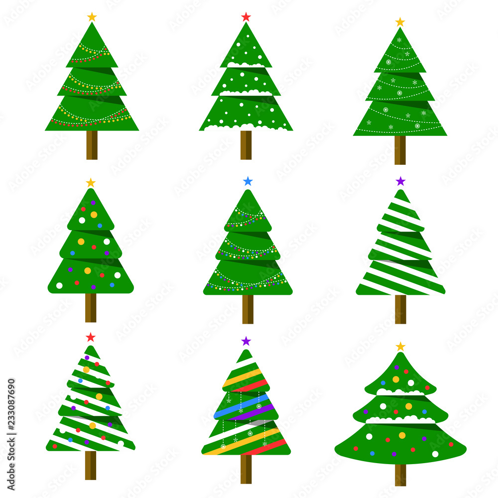 Obraz premium Merry Christmas. Collection of Christmas trees. Winter background. Vector illustration