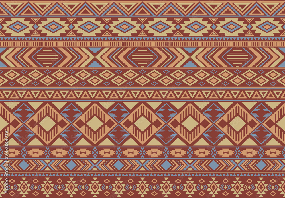 Boho pattern tribal ethnic motifs geometric seamless vector background. Rich ikat tribal motifs clothing fabric textile print traditional design with triangle and rhombus shapes.