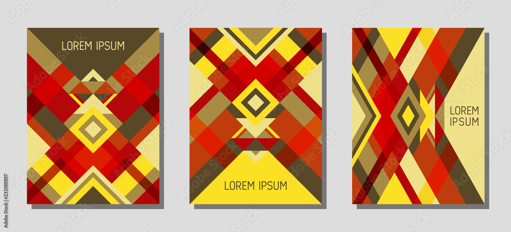 Cover page layout vector template geometric design with triangles and stripes pattern. Cover page layout vector template geometric design with triangles and stripes pattern.
