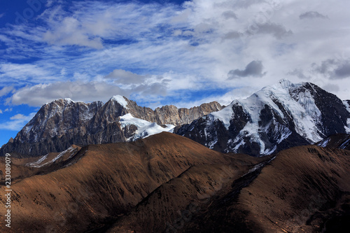High altitude martian landscape  highlands around Xinduqiao - Ganzi Tibetan Autonomous Prefecture  Sichuan Province China. Chinese landscape - Yaha Pass near Gongga Mountain  Minya Konka. Jagged Peaks