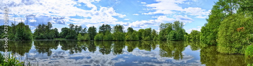 Fulda river in Aueweiher Park in Fulda, Hessen, Germany (panora