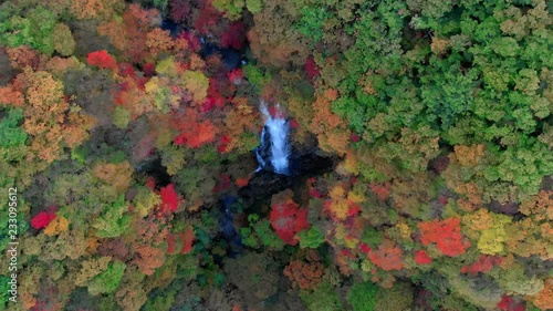 Aerial view of Kirifuri waterfall and autumn foliage, Nikko, Tochigi, Japan photo