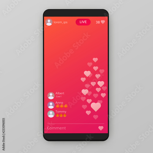 Live stream likes background  on mobile phone