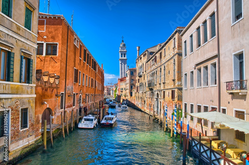 Scenic canal with Carabinieri boats, Venice, Italy, HDR © Eagle2308