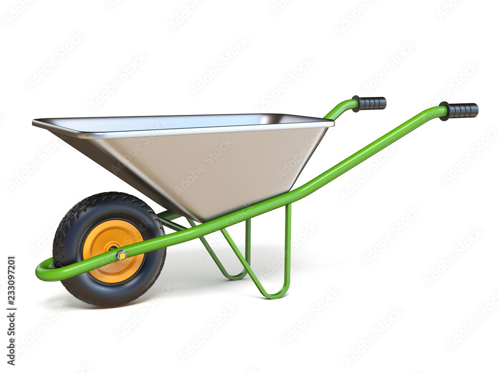 Wheelbarrow with green handles 3D Wheelbarrow with green handles 3D