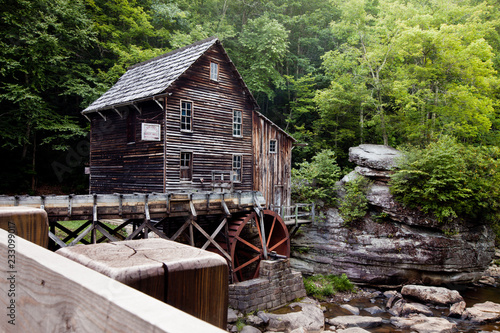 Glade Creek Grist Mill at Babcock State Park  West Virginia with stream and rocks