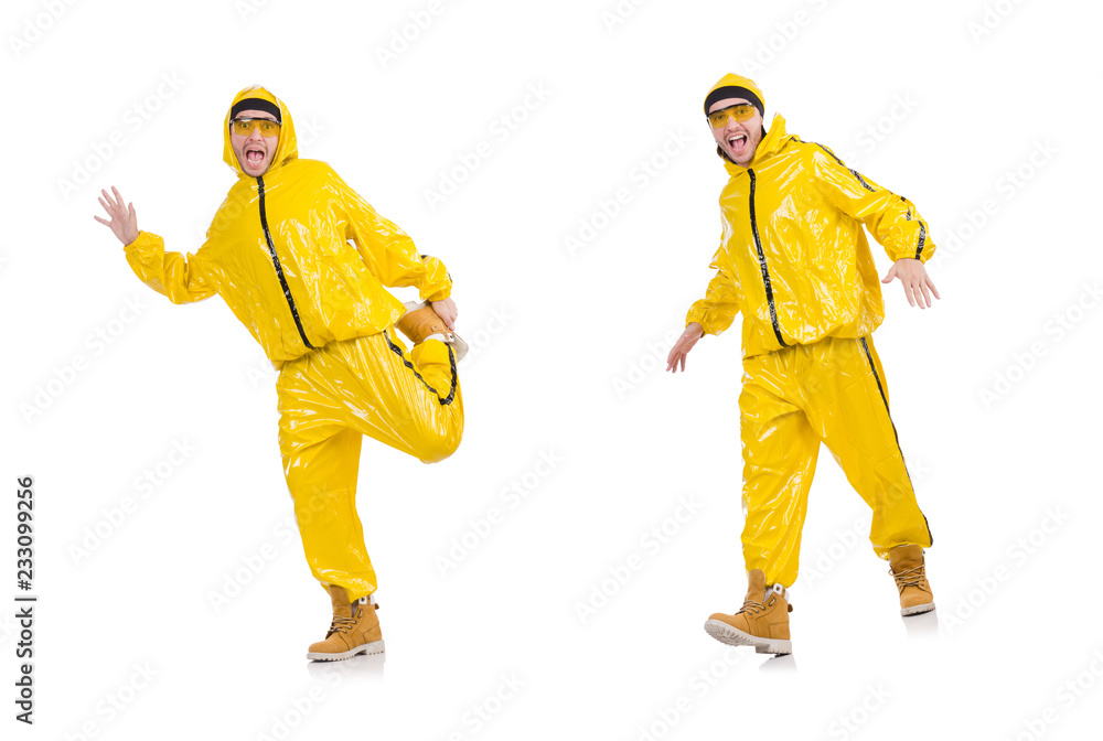Modern dancer in yellow dress isolated on white Modern dancer in yellow dress isolated on white