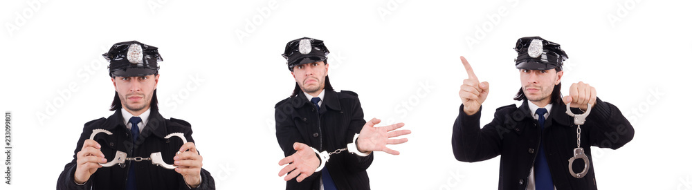 Funny policeman isolated on the white Funny policeman isolated on the white
