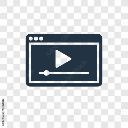 Video player vector icon isolated on transparent background, Video player transparency logo design