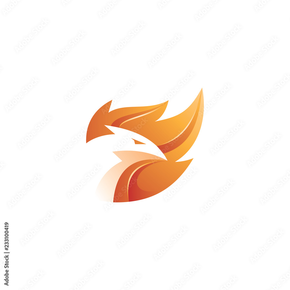 Obraz premium Modern 3D flame, fire and bird phoenix logo