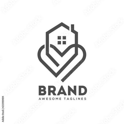 abstract lines house and heart logo vector,  home care logo vector