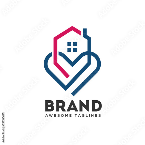 abstract lines house and heart logo vector,  home care logo vector