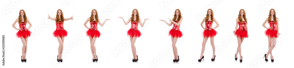 Red hair girl in carnival costume isolated on white Red hair girl in carnival costume isolated on white