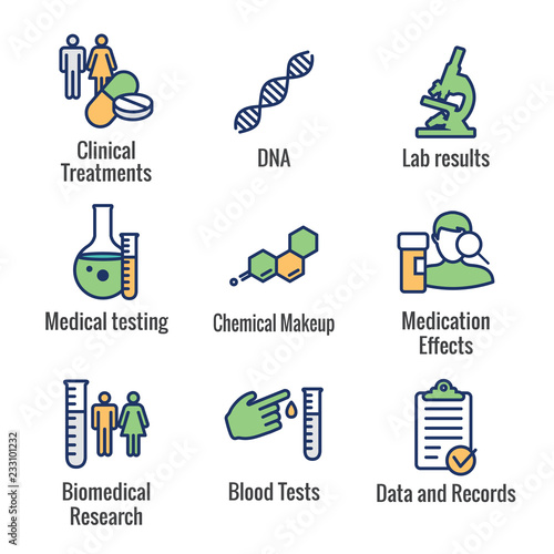 Medical Healthcare Icons with People Charting Disease or Scientific Discovery New Employee Hiring Process icon set