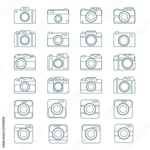 Photo camera icons set in flat style. Flat design vector. Set