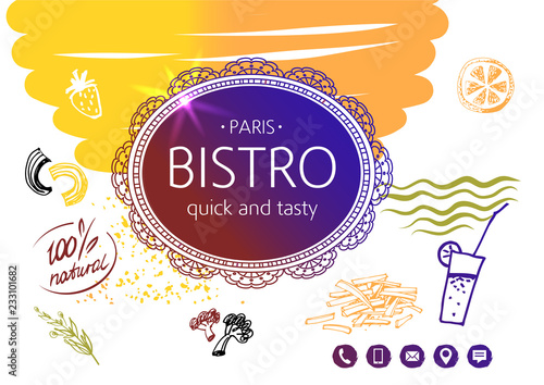 Sketch vintage style logo for bistro. Design fast food menu parl