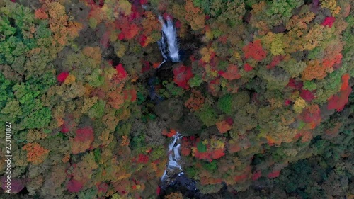 Aerial view of Kirifuri waterfall and autumn foliage, Nikko, Tochigi, Japan photo