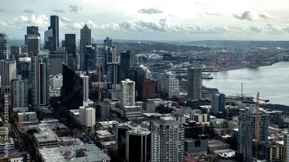 beautiful Aerial view of Seattle city scape