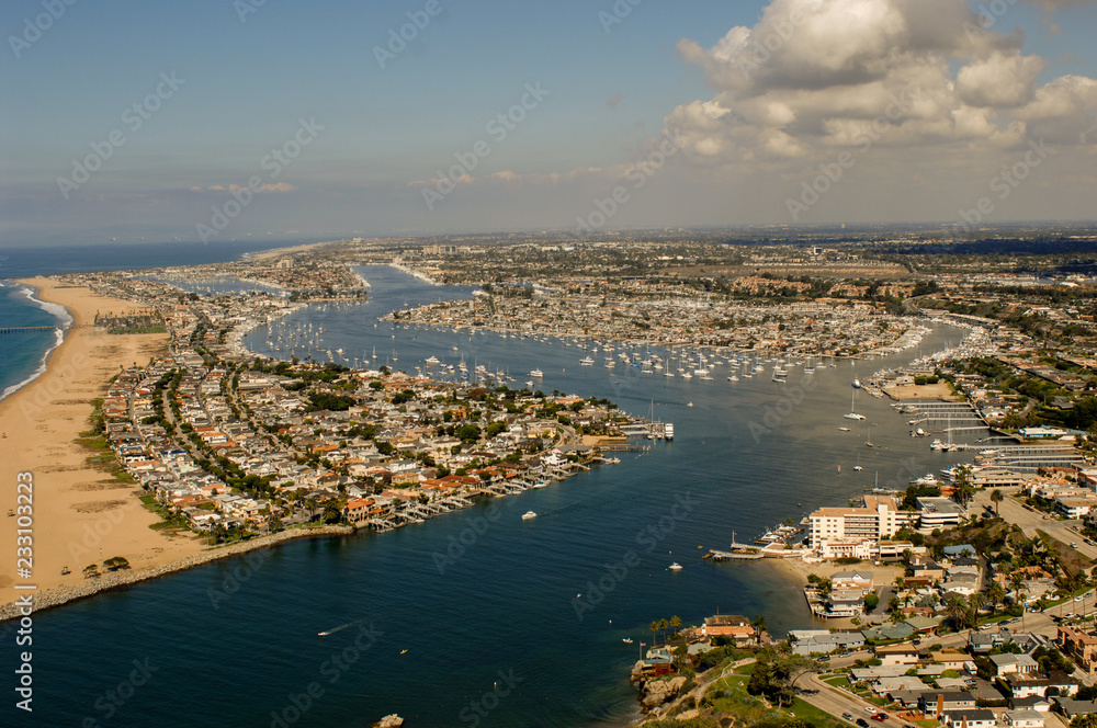 Newport Beach California harbor from air