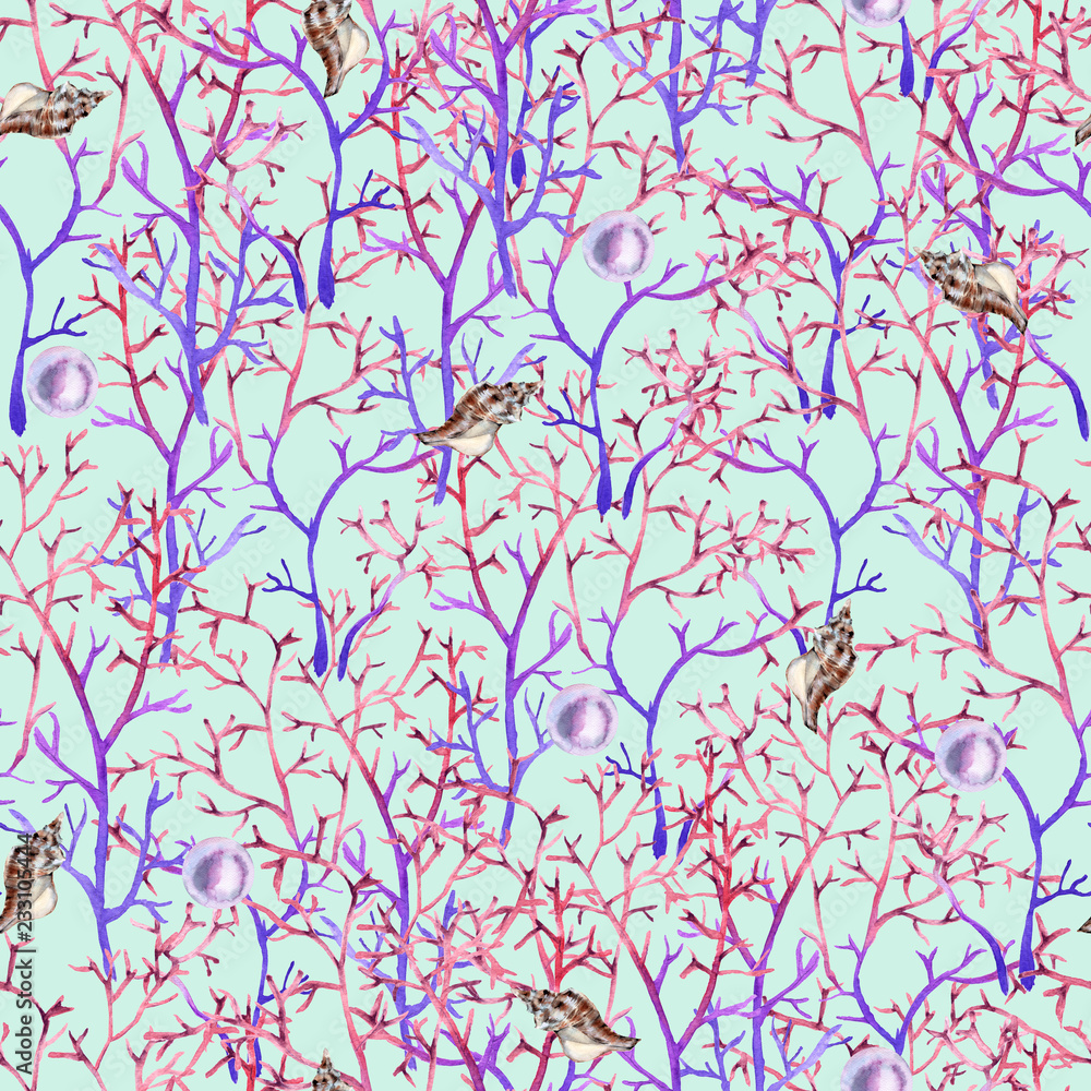 background with corals. seamless pattern. 