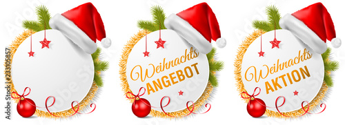 Weihnachten Aktion Angebot Buttons Vektor Set mit Nikolaus Weihnachtsmann Mütze