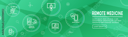Telemedicine abstract idea with icons illustrating remote health and software