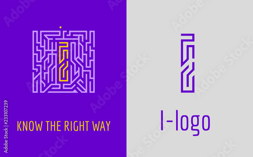 I letter logo maze. Creative logo for corporate identity of company: letter I. The logo symbolizes labyrinth, choice of right path, solutions. 