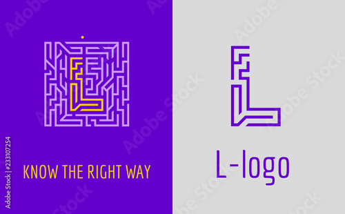 L letter logo maze. Creative logo for corporate identity of company: letter L. The logo symbolizes labyrinth, choice of right path, solutions. 