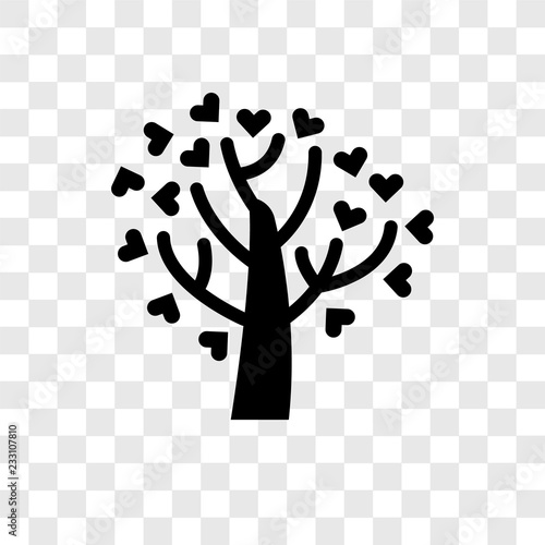 Tree with hearts vector icon isolated on transparent background, Tree with hearts transparency logo design