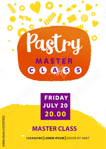 Pastry master class invitation. Concept sweet dessert on home ki