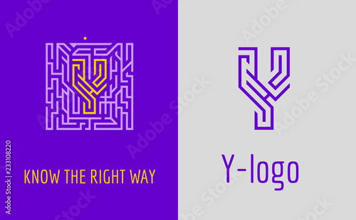 Y letter logo maze. Creative logo for corporate identity of company: letter Y. The logo symbolizes labyrinth, choice of right path, solutions. 