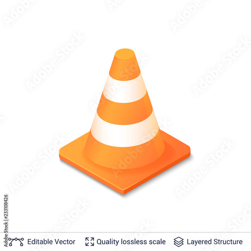 3d traffic cone icon isolated on white.