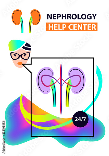 Concept image for chat bot information about diagnostics nephrology, urology, urogenital system, kidney. Template style logo, banner, poster, flyer for medical clinic, cabinet