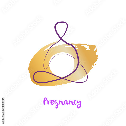 Freehand line drawn silhouette abstract sitting in pose girl. Concept idea new life. Template vector logo, insignia, emblem, badge for pregnancy and mother care shop, market