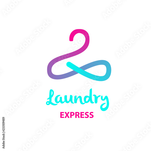 Eco, energy efficiency business washhouse. Freehand drawn template creative laundry logotype, label, badge. Line image with abstract hanger, infinity sign. Self-service espress laundry logo