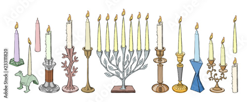 Candlestick vector candle lantern vintage candlelight decoration and old candelabrum holder illustration set of antique candelabra fire light design decor isolated on white background