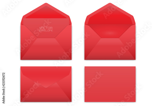 Realistic red envelope set on white background vector illustration.