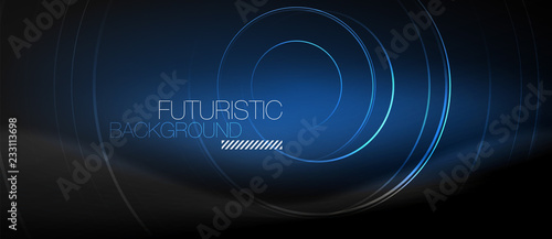 Dark abstract background with glowing neon circles