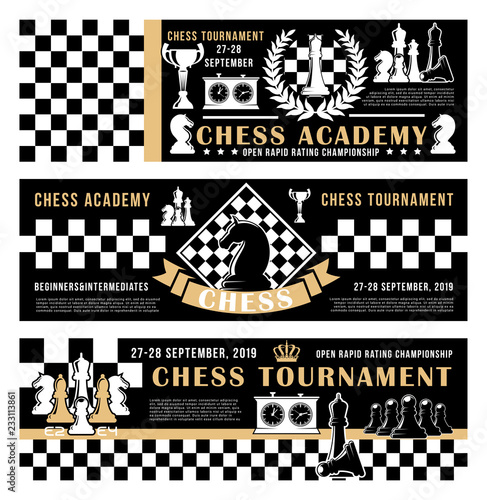 Chess game academy, open tournament vector poster