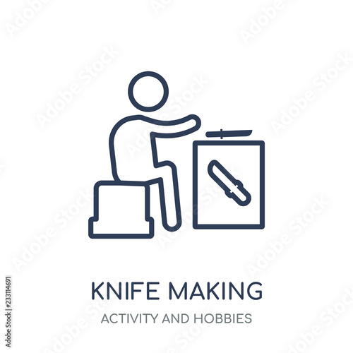 Knife making icon. Knife making linear symbol design from Activity and Hobbies collection.