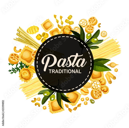 Italian pasta traditional cuisine, circle banner