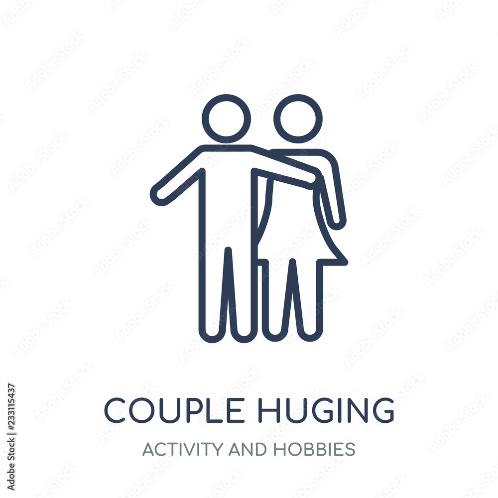 Couple Huging icon. Couple Huging linear symbol design from Activity and Hobbies collection. Couple Huging icon. Couple Huging linear symbol design from Activity and Hobbies collection.