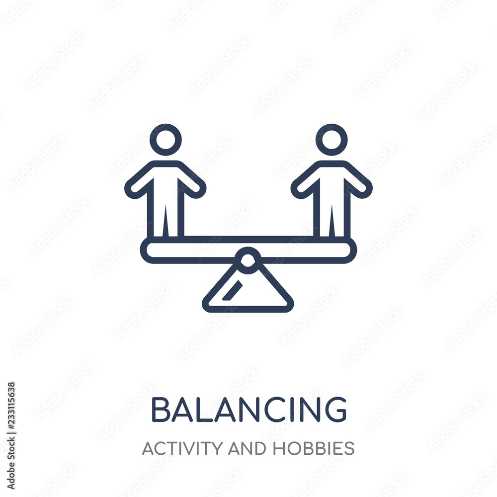 Balancing icon. Balancing linear symbol design from Activity and Hobbies collection. Balancing icon. Balancing linear symbol design from Activity and Hobbies collection.
