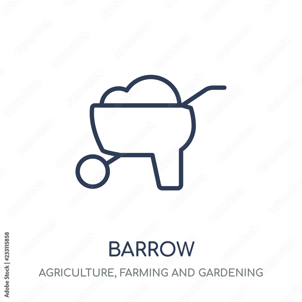Barrow icon. Barrow linear symbol design from Agriculture, Farming and Gardening collection. Barrow icon. Barrow linear symbol design from Agriculture, Farming and Gardening collection.
