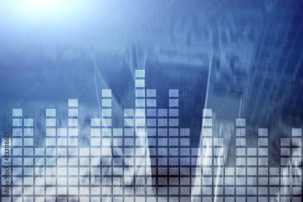 Financial chart on blurred skyscraper office background. Financial chart on blurred skyscraper office background.