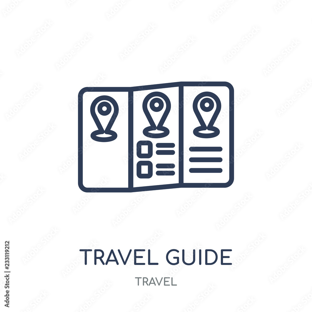 Travel guide icon. Travel guide linear symbol design from Travel collection. Travel guide icon. Travel guide linear symbol design from Travel collection.